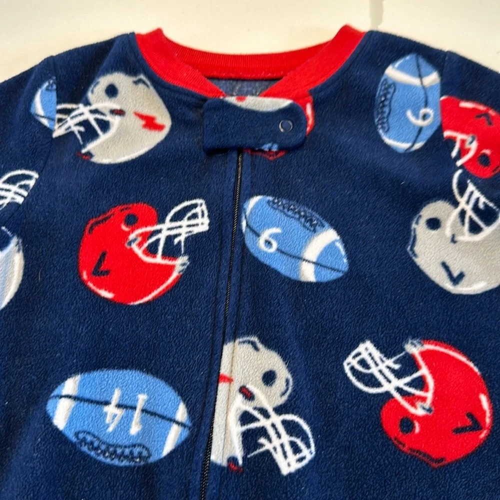 Carter’s footie pajamas navy blue red gray football helmet print size 18 months